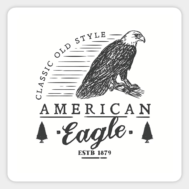 Retro Animal American Eagle Black Sticker by Rebus28